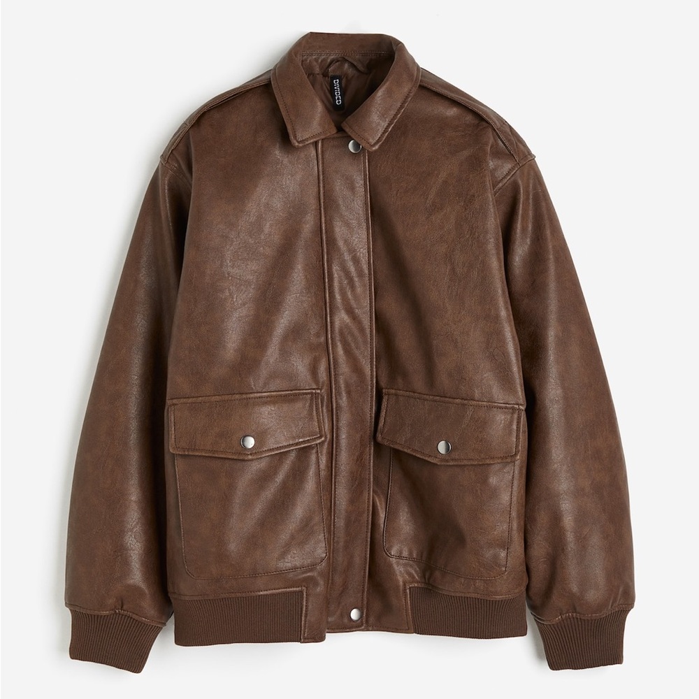 Brown Leather H&M Bomber XS